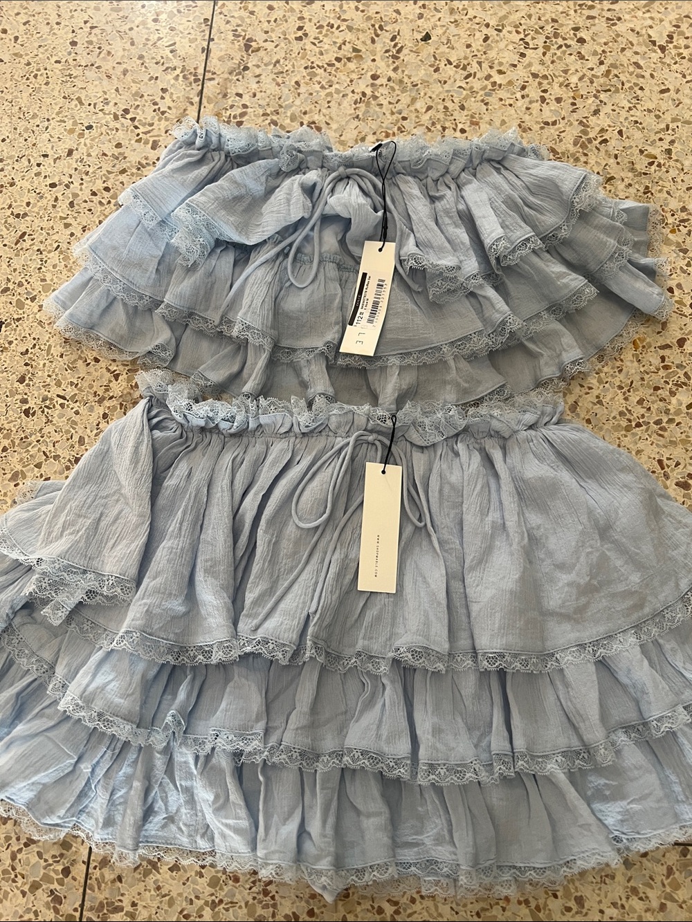 Light Blue Tiered Ruffle Mini Skirt Set